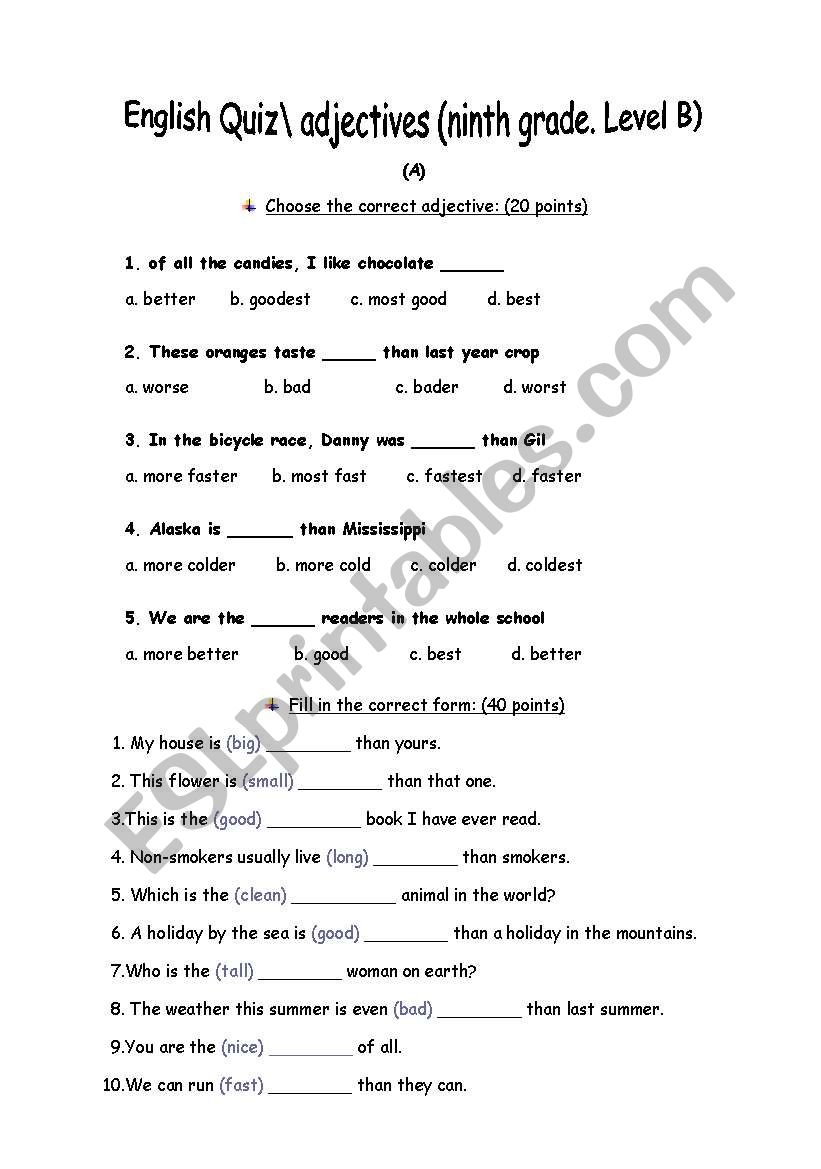 adjective worksheet