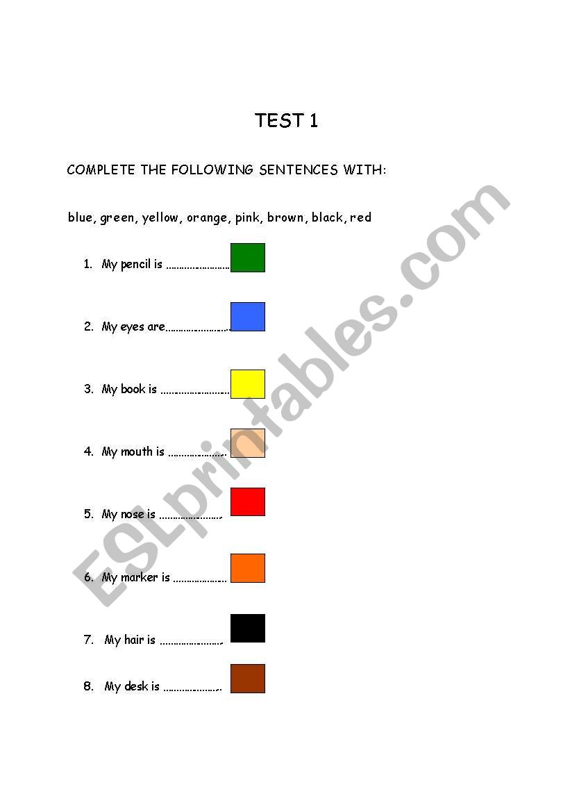 TEST - colours worksheet