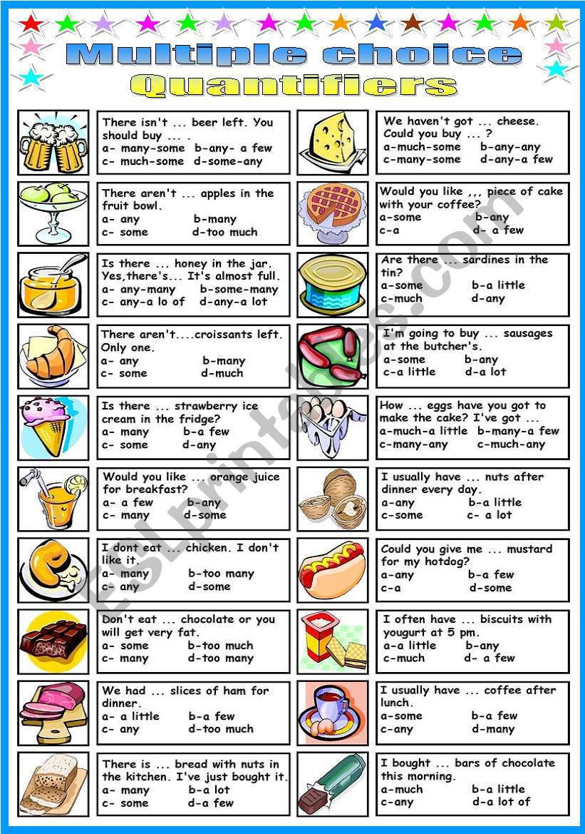 Quantifiers Multiple Choice B W Version Included Esl Worksheet By My 