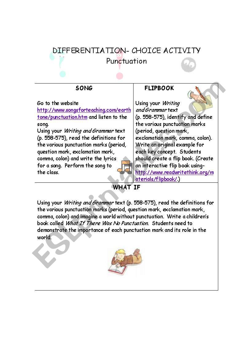 Punctuation Choice Board worksheet