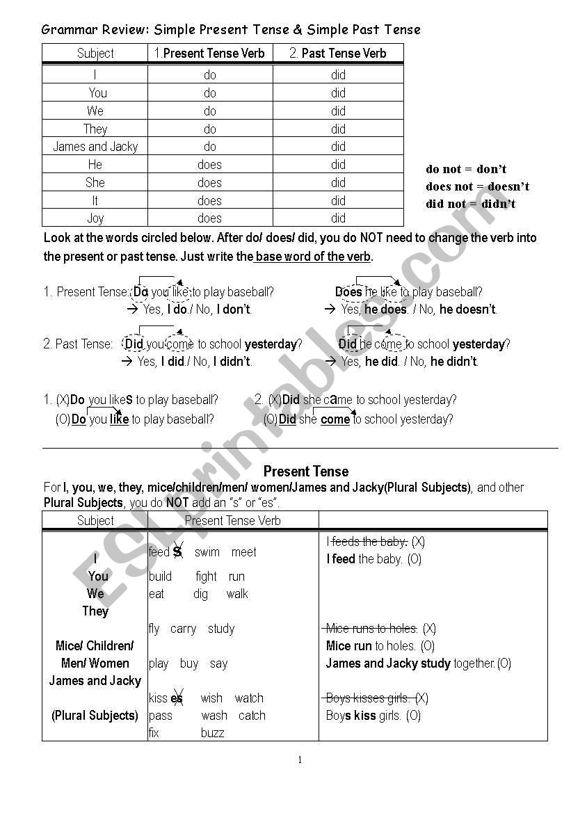 Grammar Review: Simple Present Tense & Simple Past Tense I