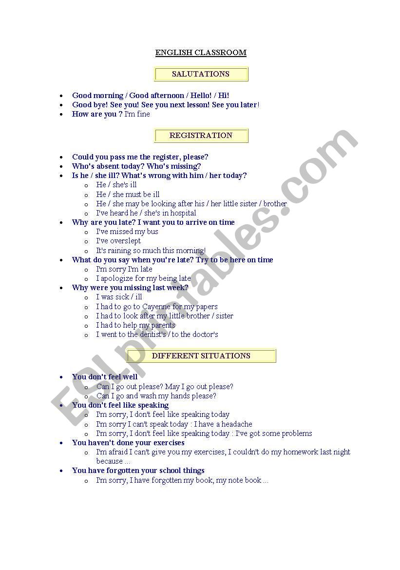 ebgkish classroom worksheet