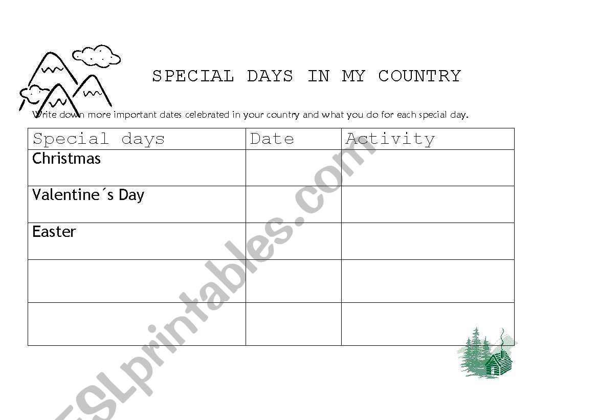 Special Days In My Country worksheet