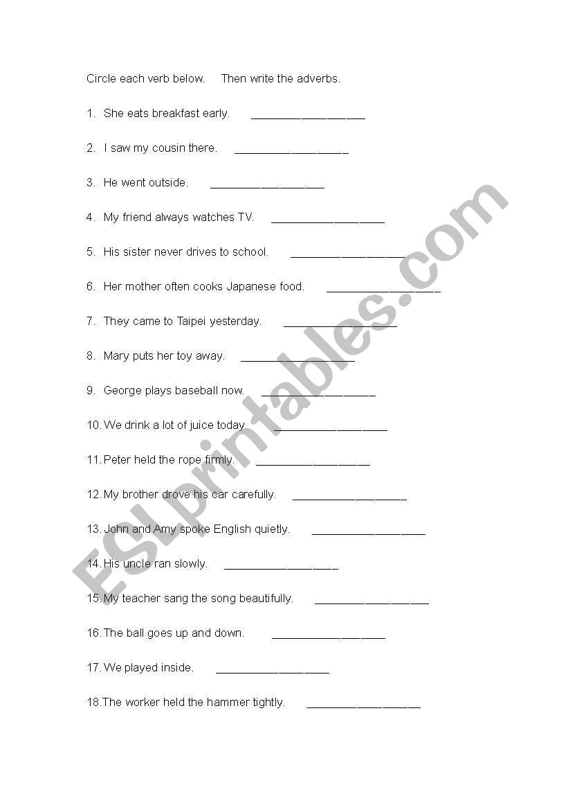 Verb and Adverb excercise  worksheet