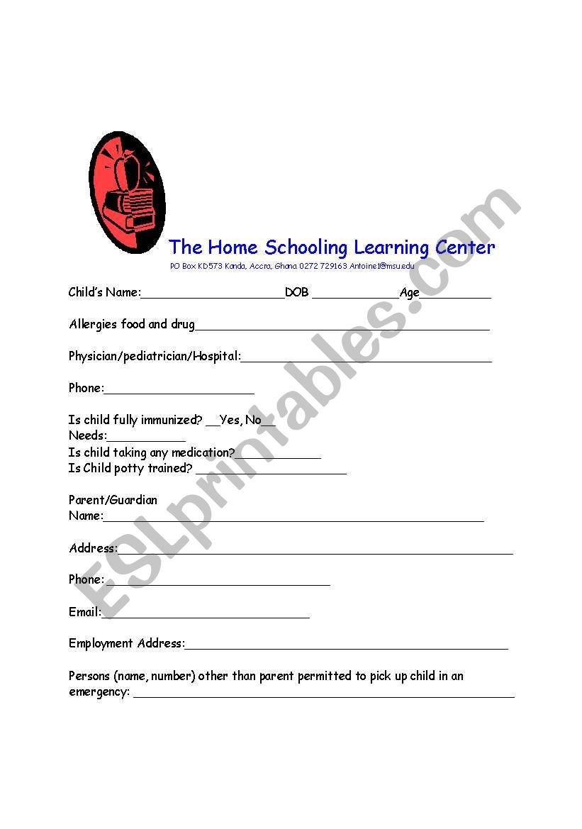 Registration Form worksheet