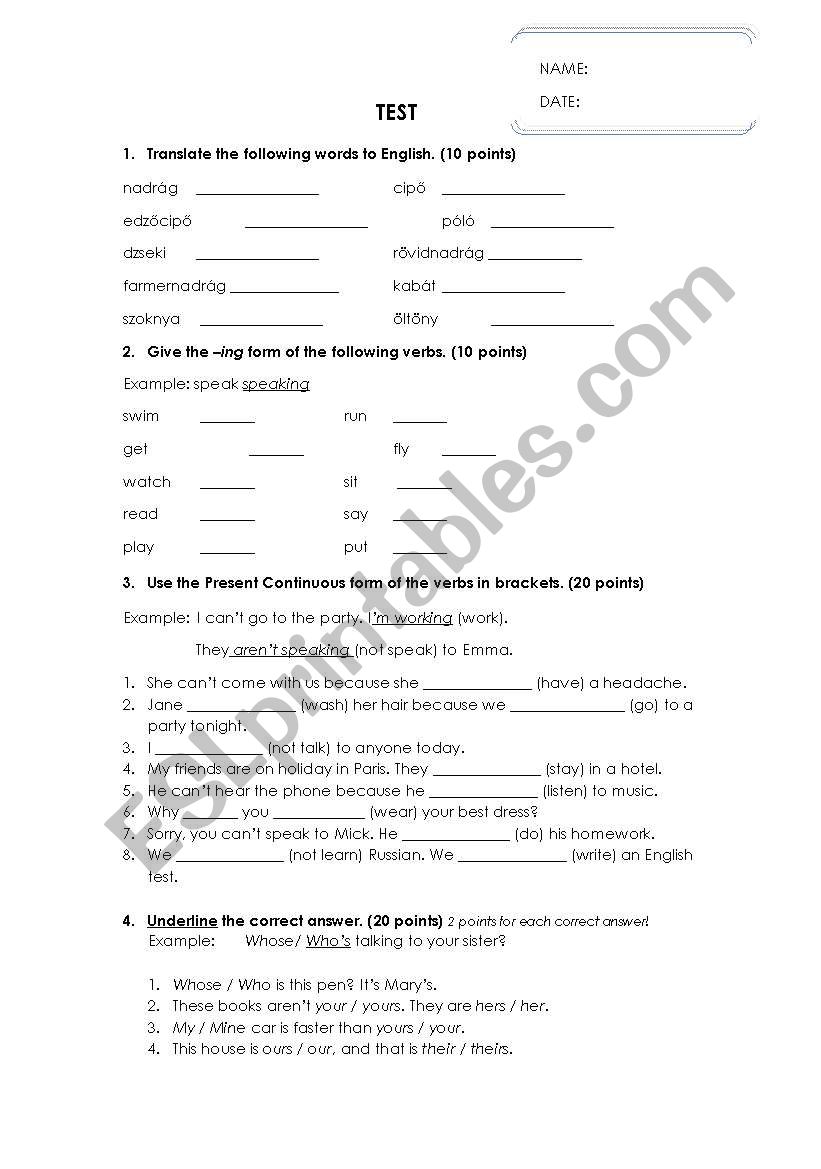 Present Continuous & Possessive Pronouns