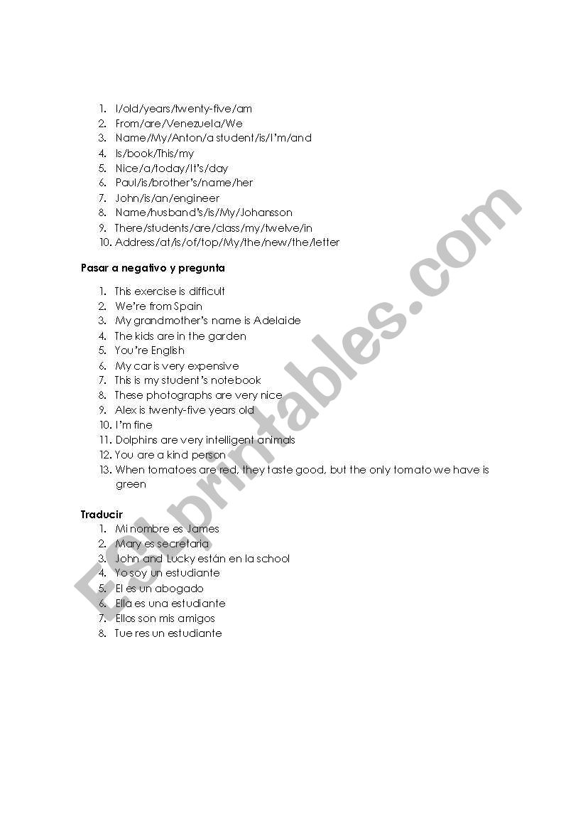 Verb to be worksheet