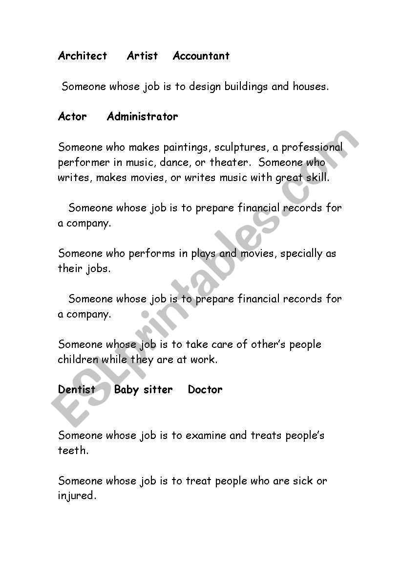 jobs definitions worksheet
