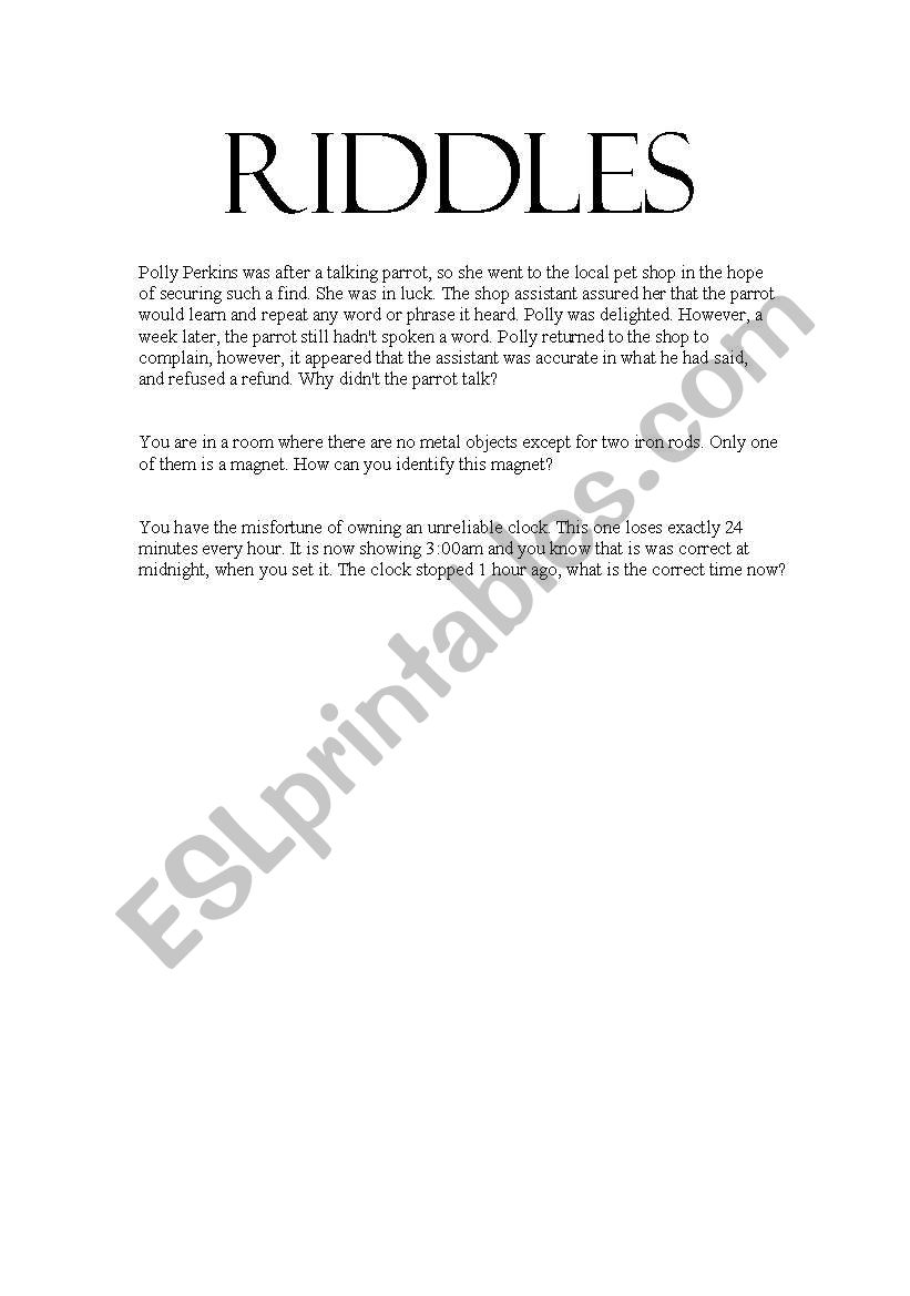 Riddles worksheet