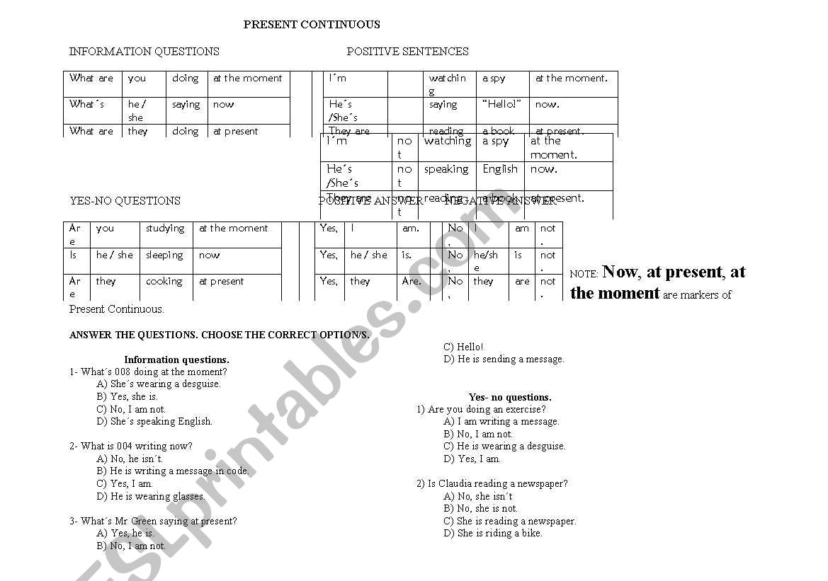 Present Continuous worksheet