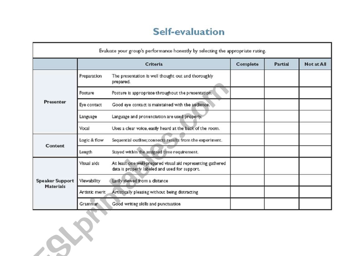 Presentation Evaluation worksheet