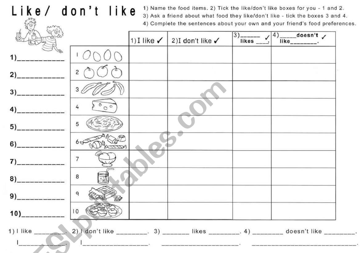 Food Preferences worksheet