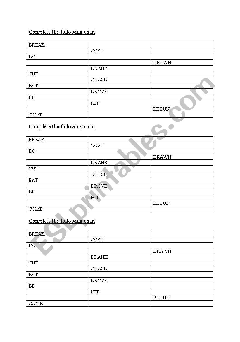 irregular verbs worksheet