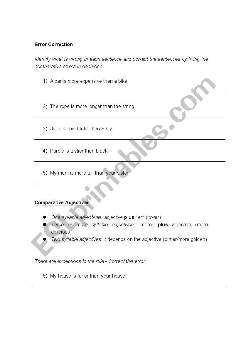 The Comparative worksheet