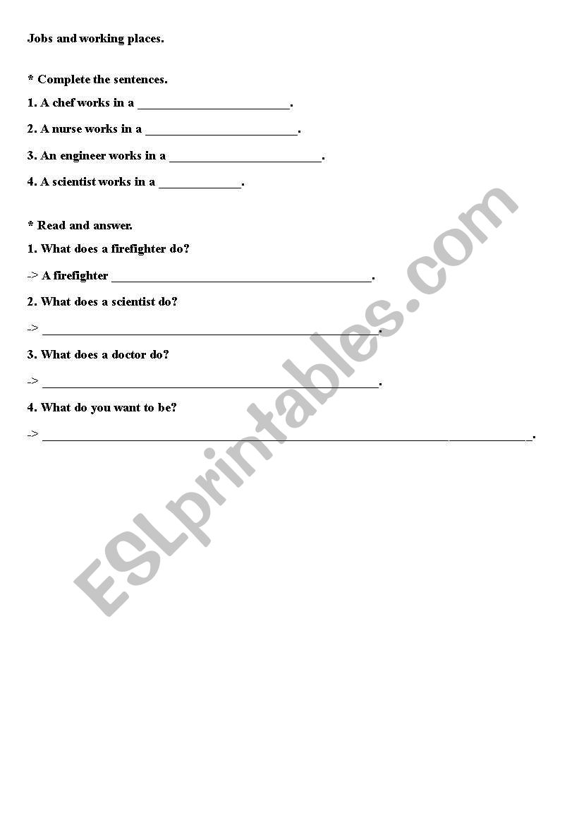 jobs and working places  worksheet