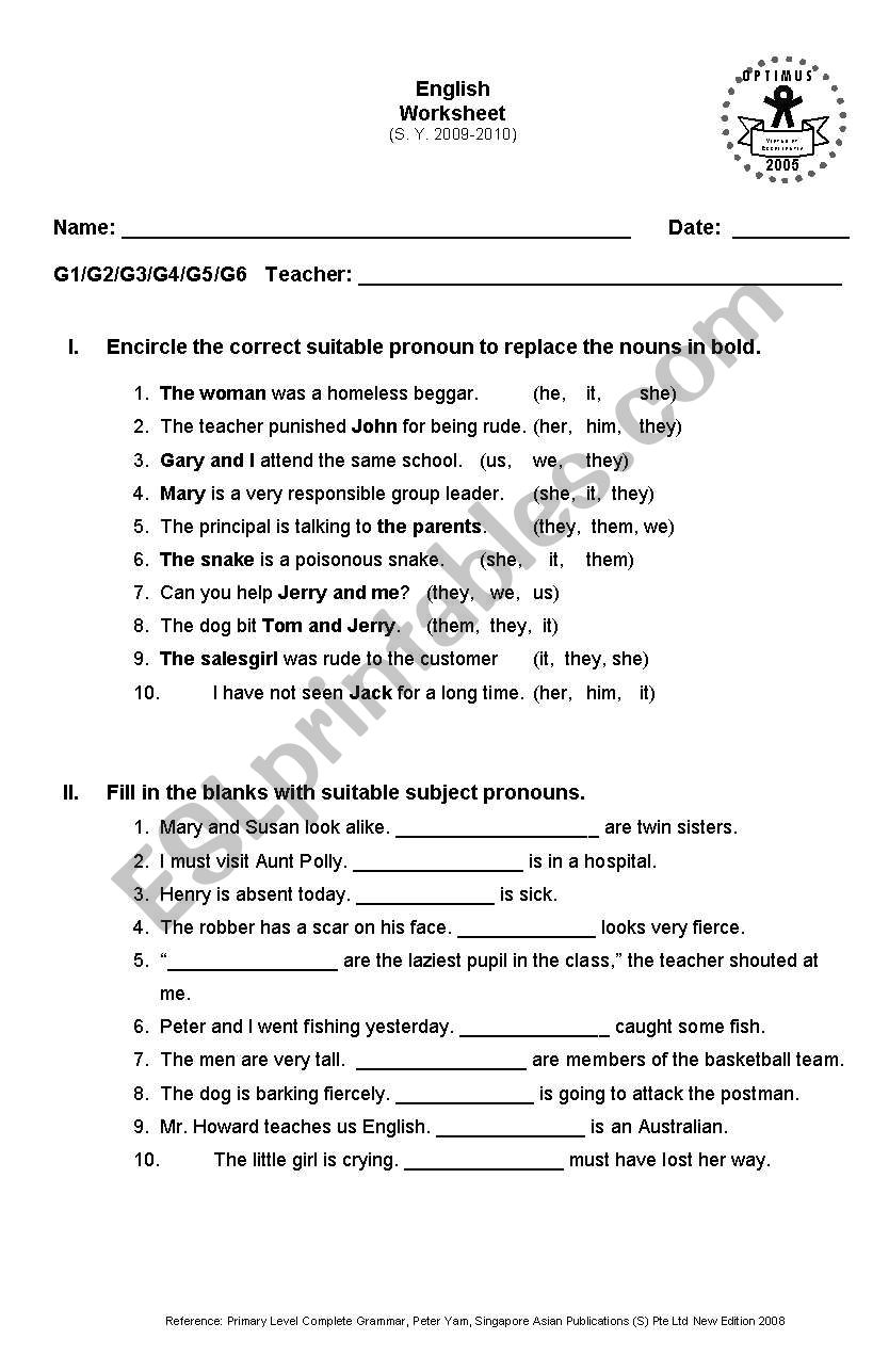 object pronouns worksheet