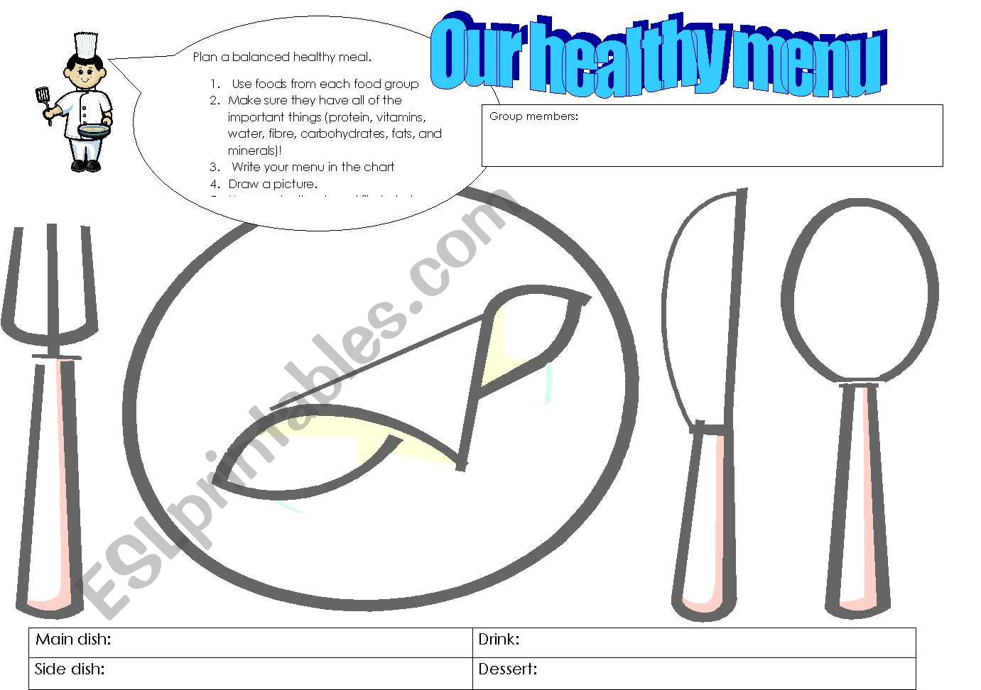 Our Healthy Menu worksheet