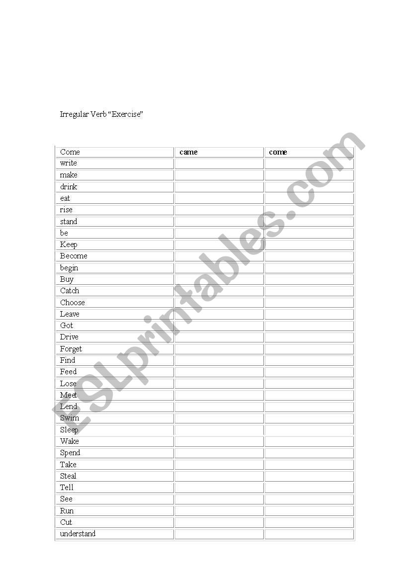 irregular verbs worksheet