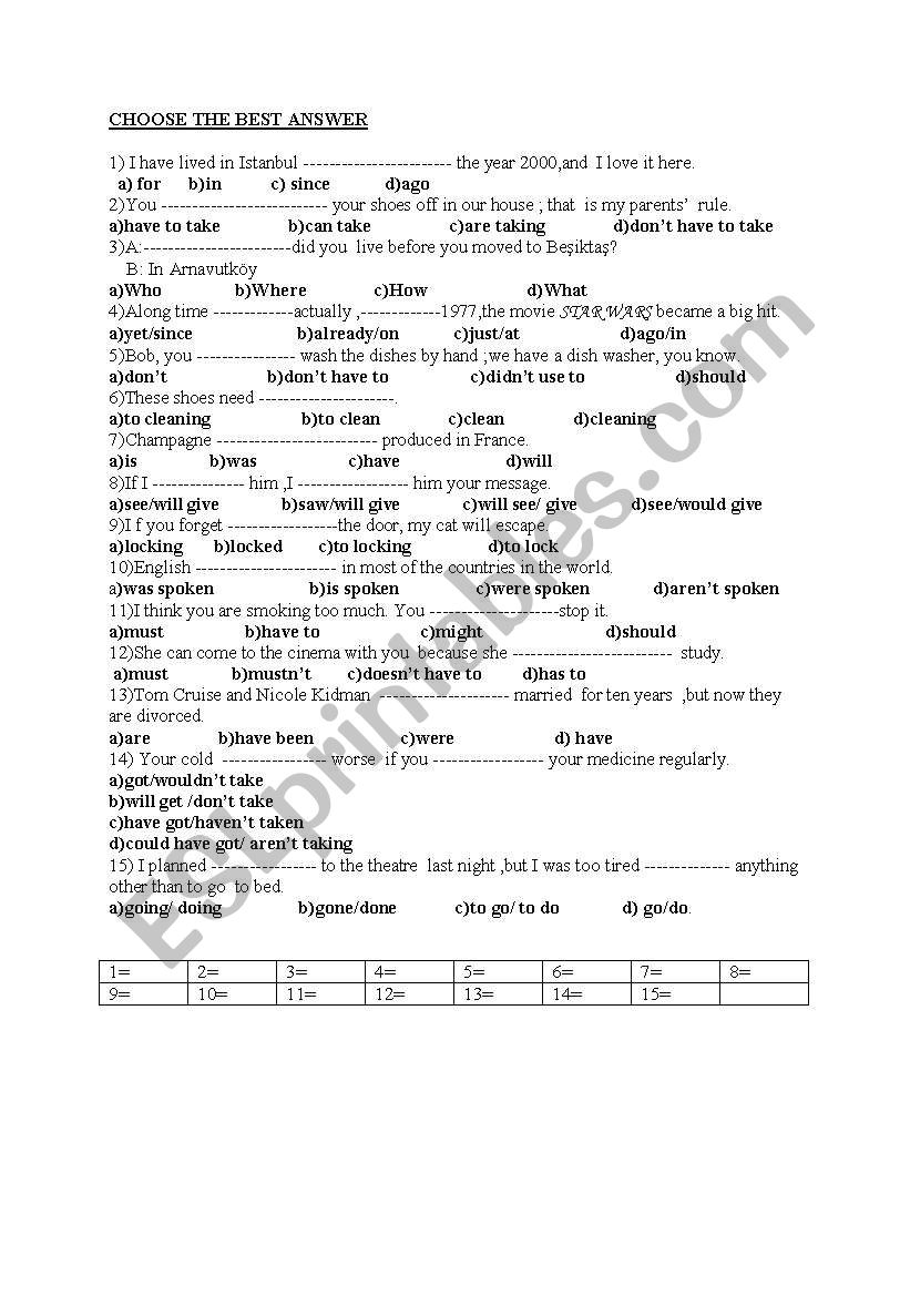 choose the best answer worksheet