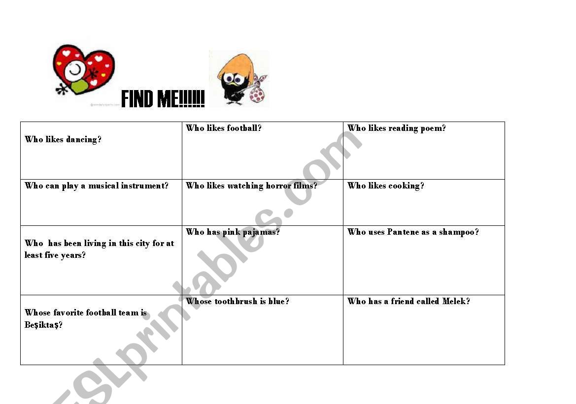 Find Me! worksheet