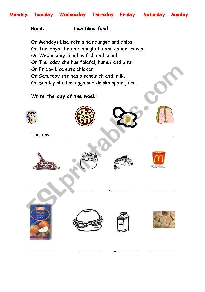 food worksheet