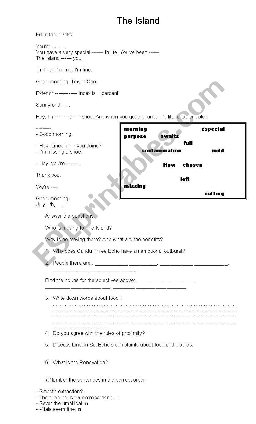 The Island worksheet