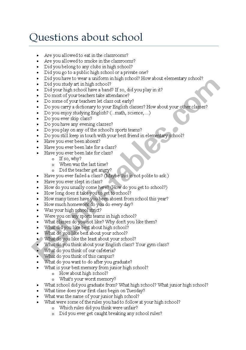 conversation Q about school worksheet