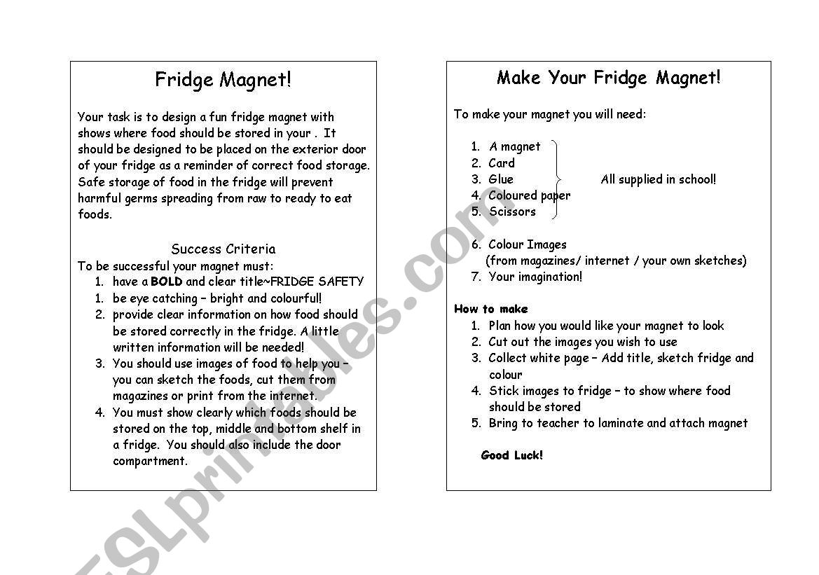 Food Storage - Fridge Safety worksheet