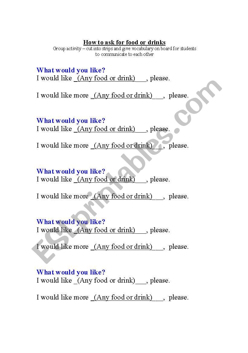Asking for Food Items worksheet