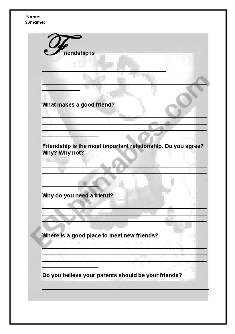 Friendship worksheet