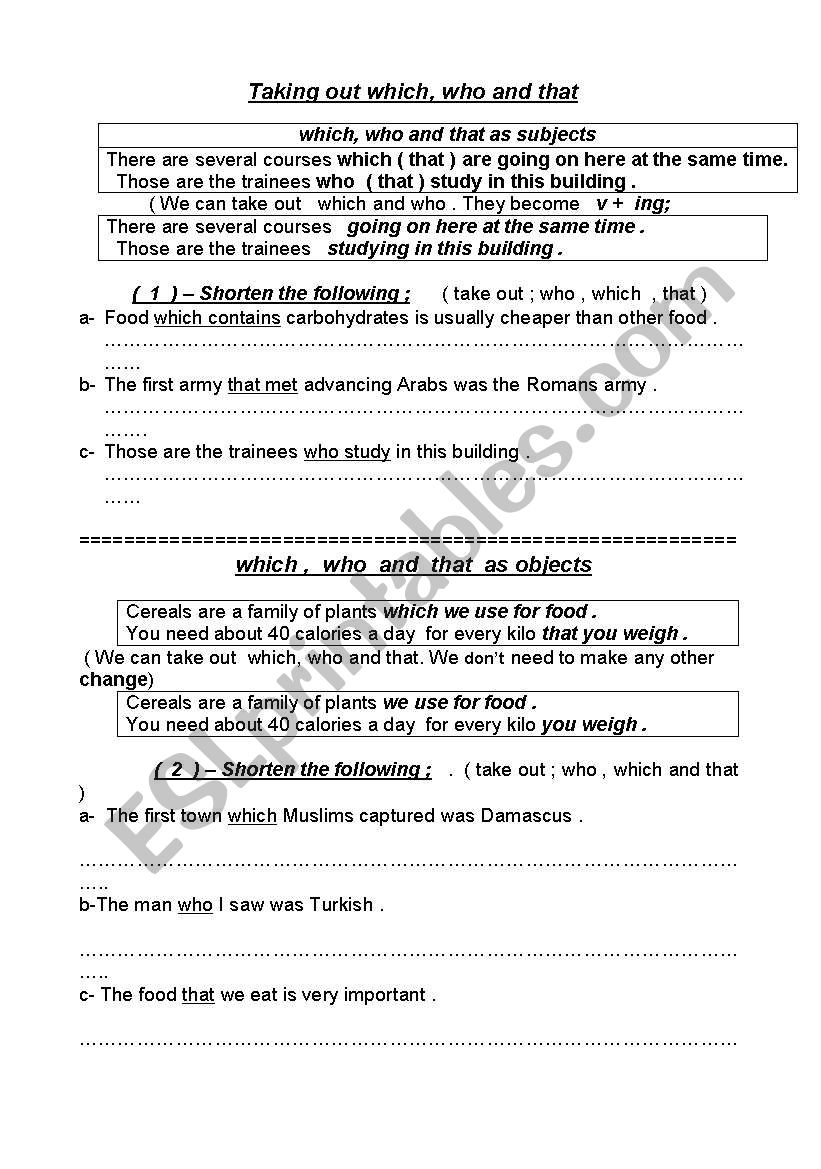 relative clauses  worksheet