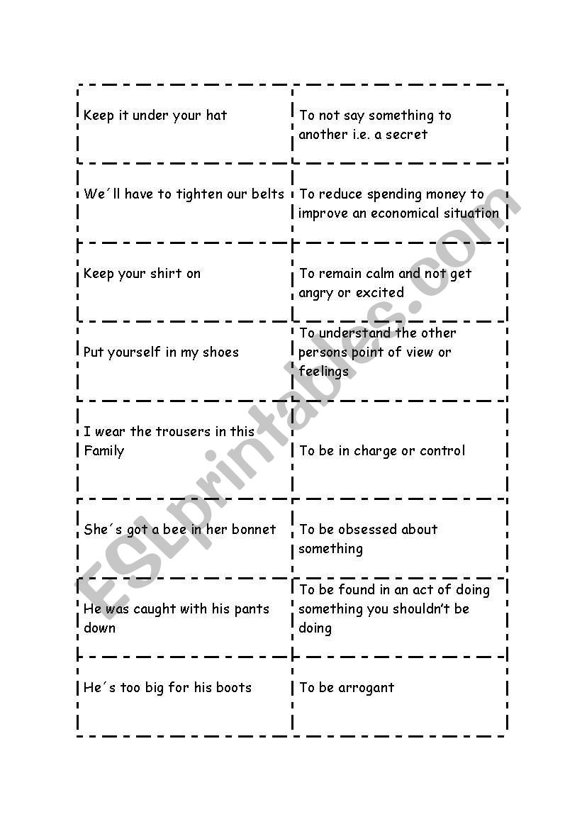 clothes idioms worksheet