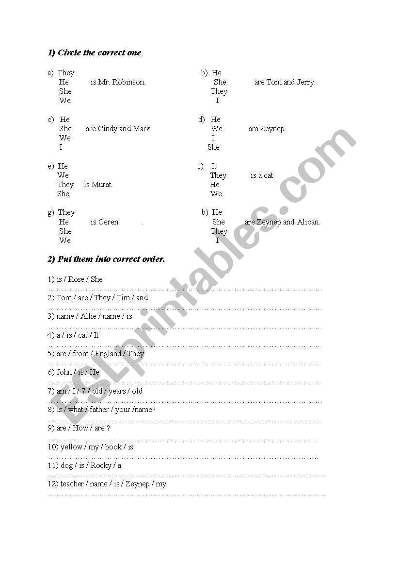 am/ is  /are worksheet