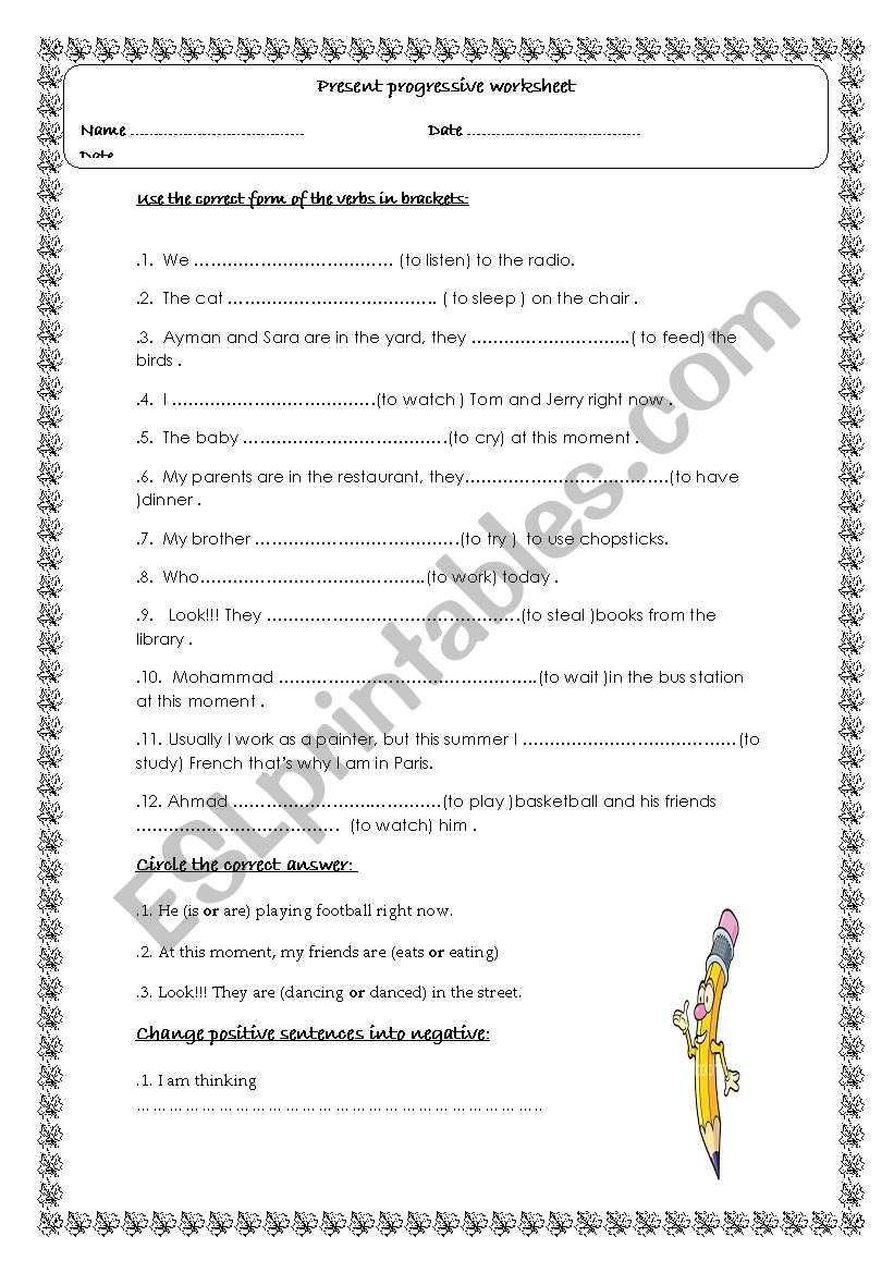 Present progressive work sheet 