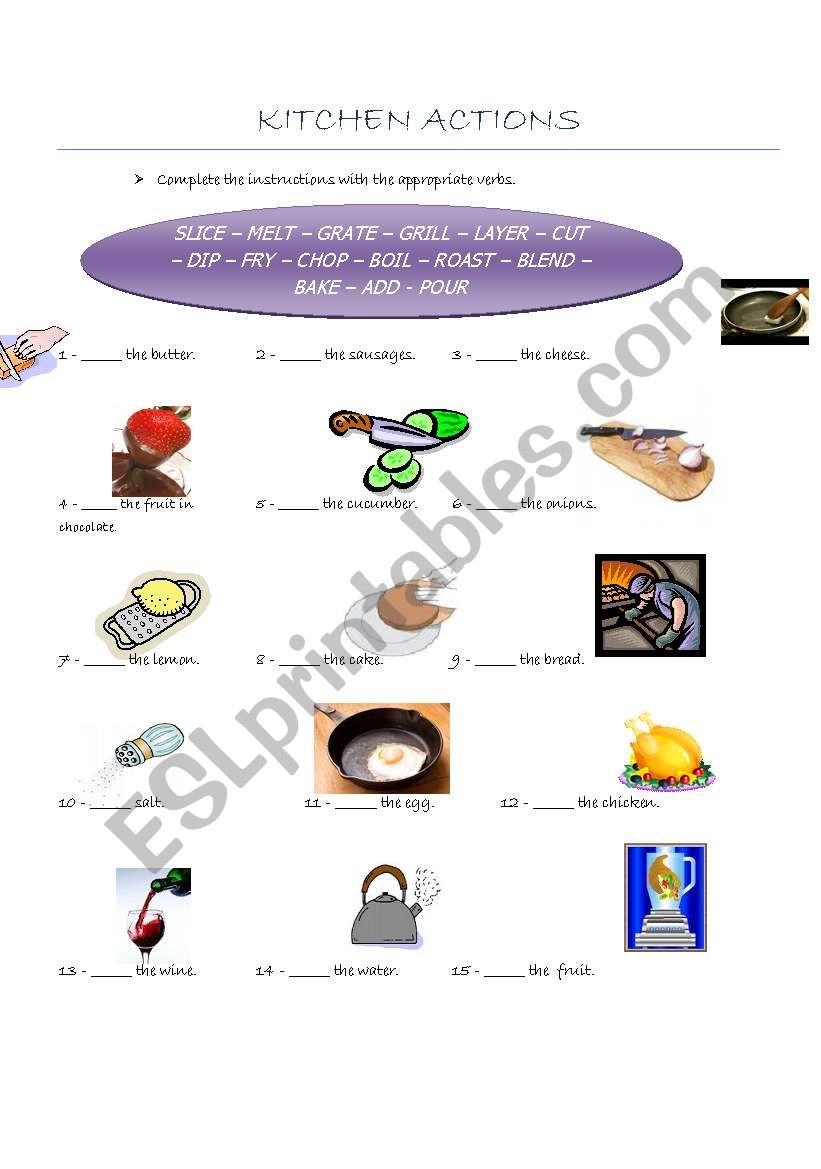 Kitchen actions worksheet