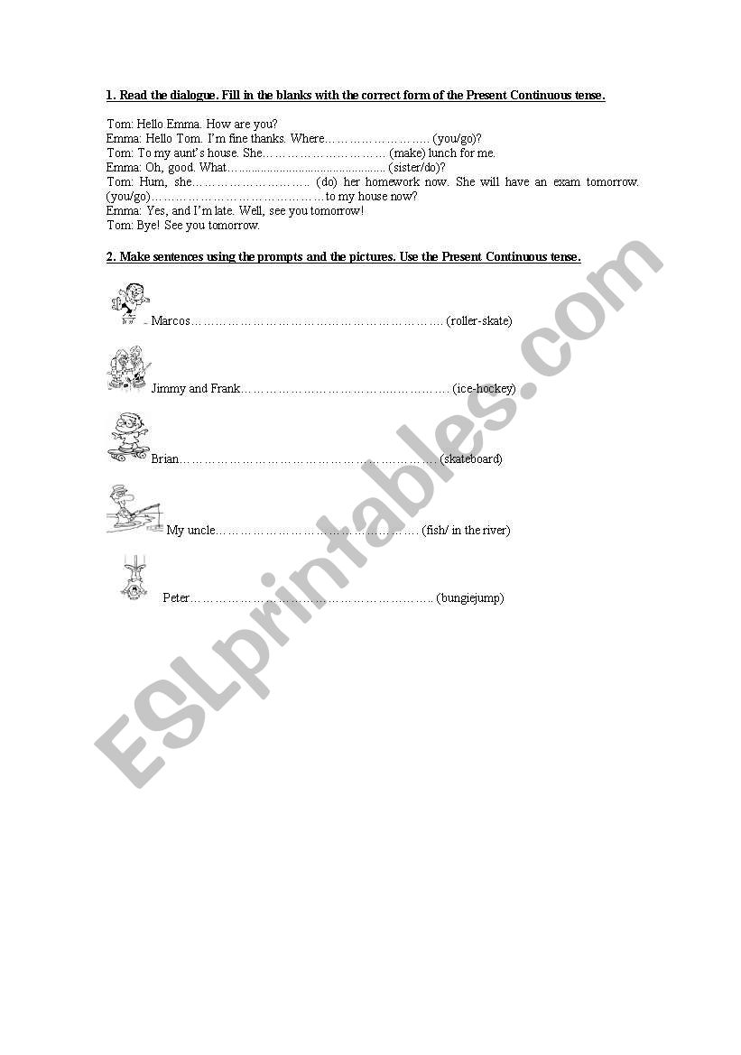 present continous test worksheet