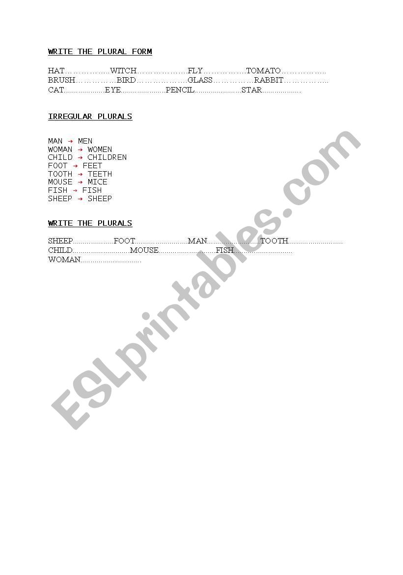 Plurals Forms worksheet