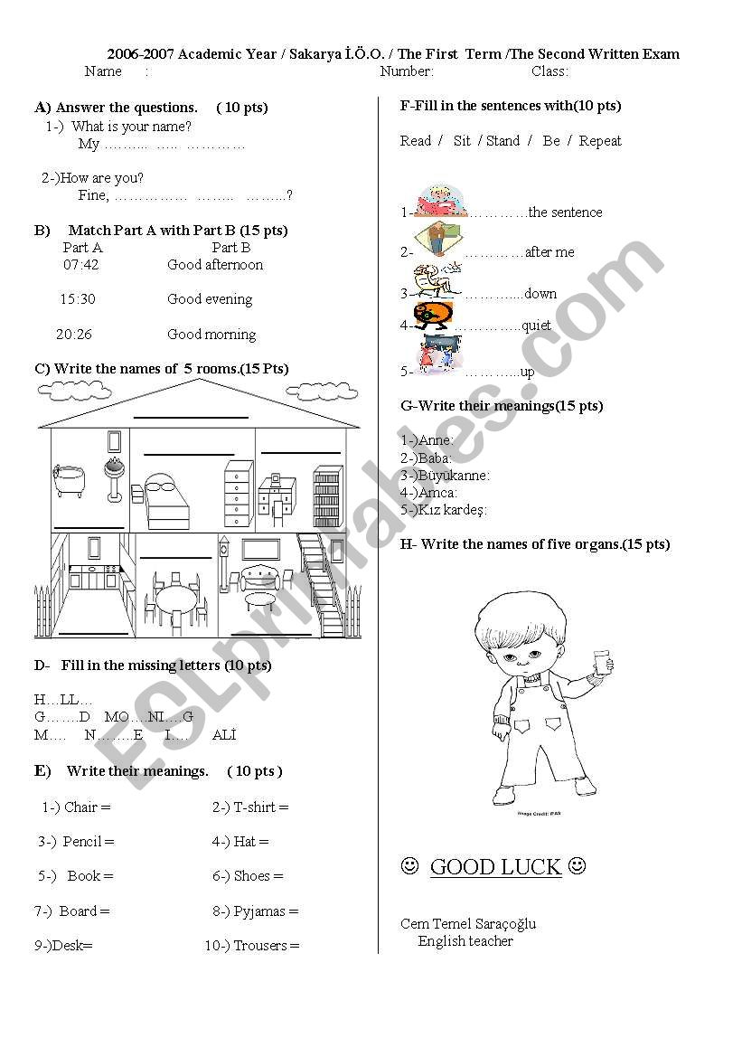 exam paper worksheet