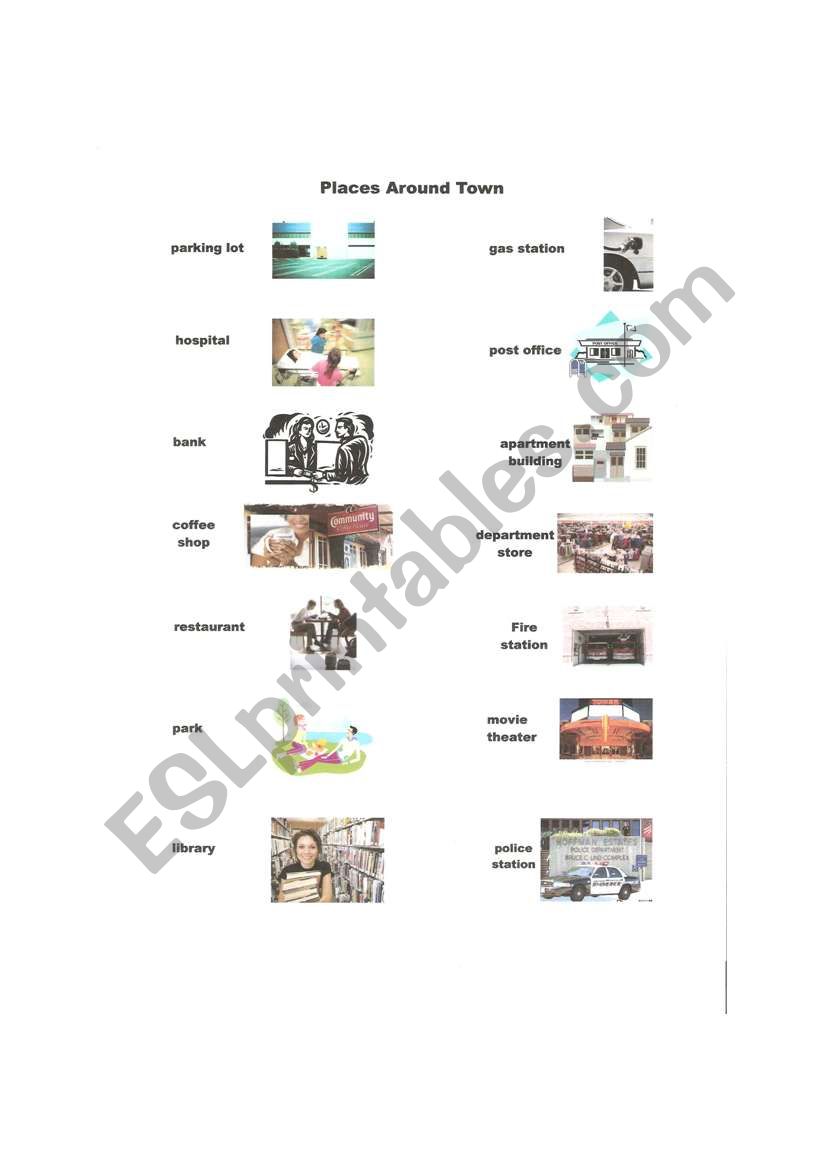 Places Vocabulary List worksheet