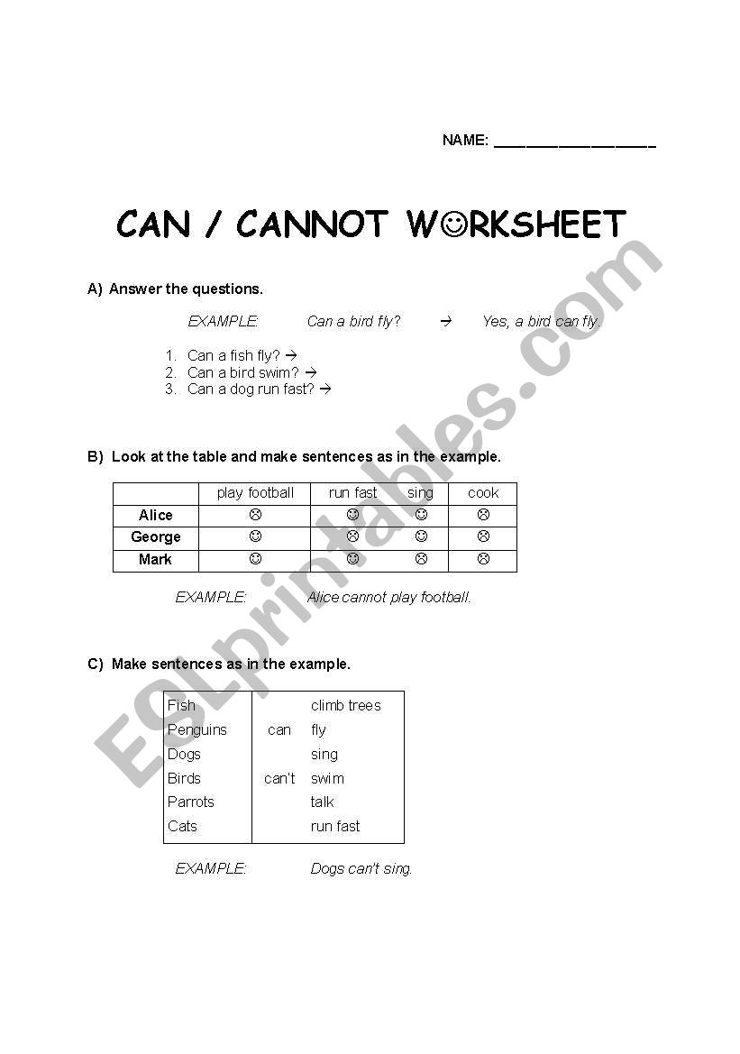 can / cannot worksheet