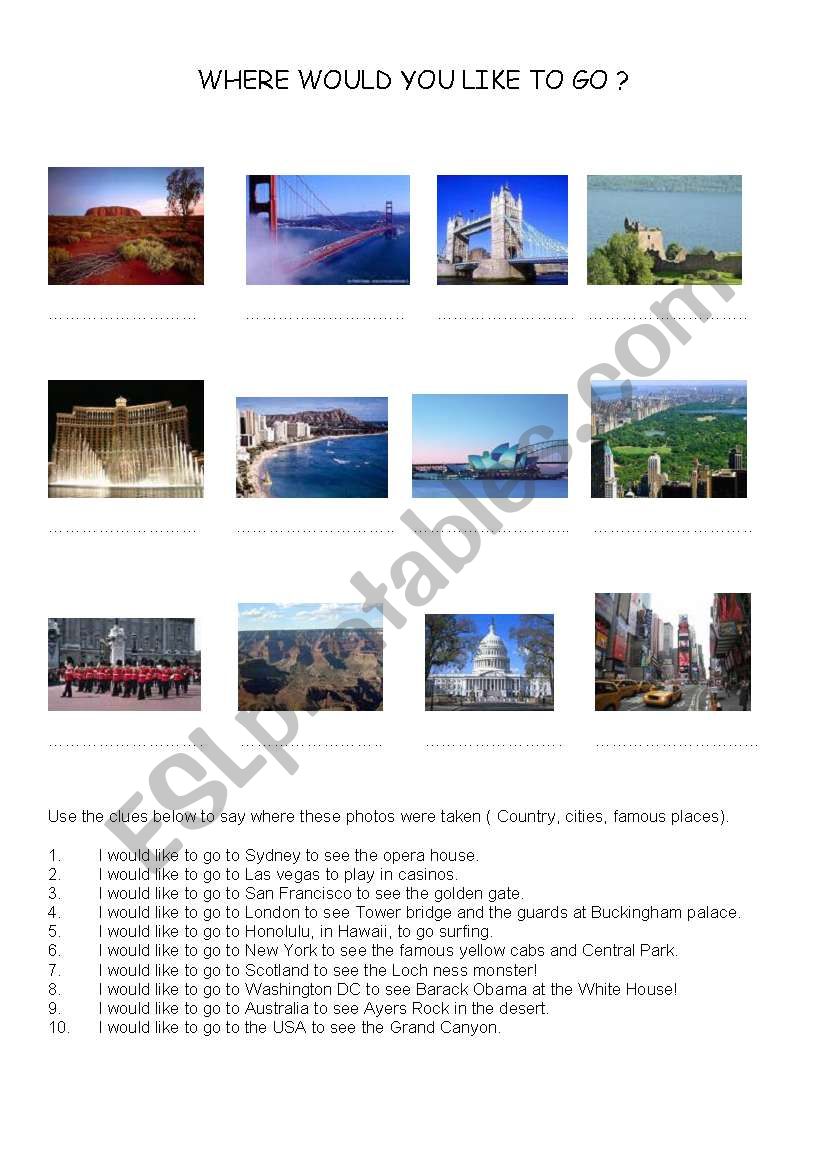 Where would you like to go? worksheet