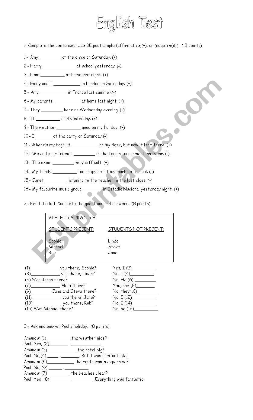 verb to be in past tense worksheet