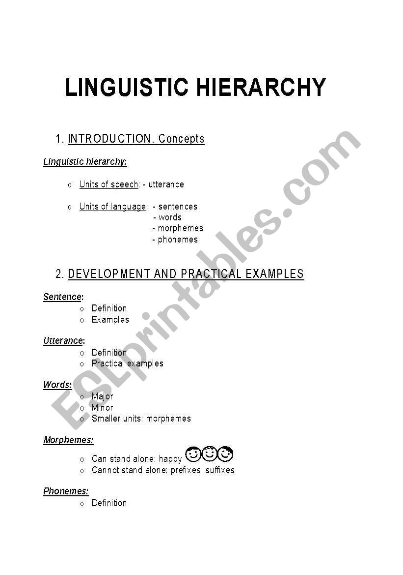 linguistic hierarchy worksheet