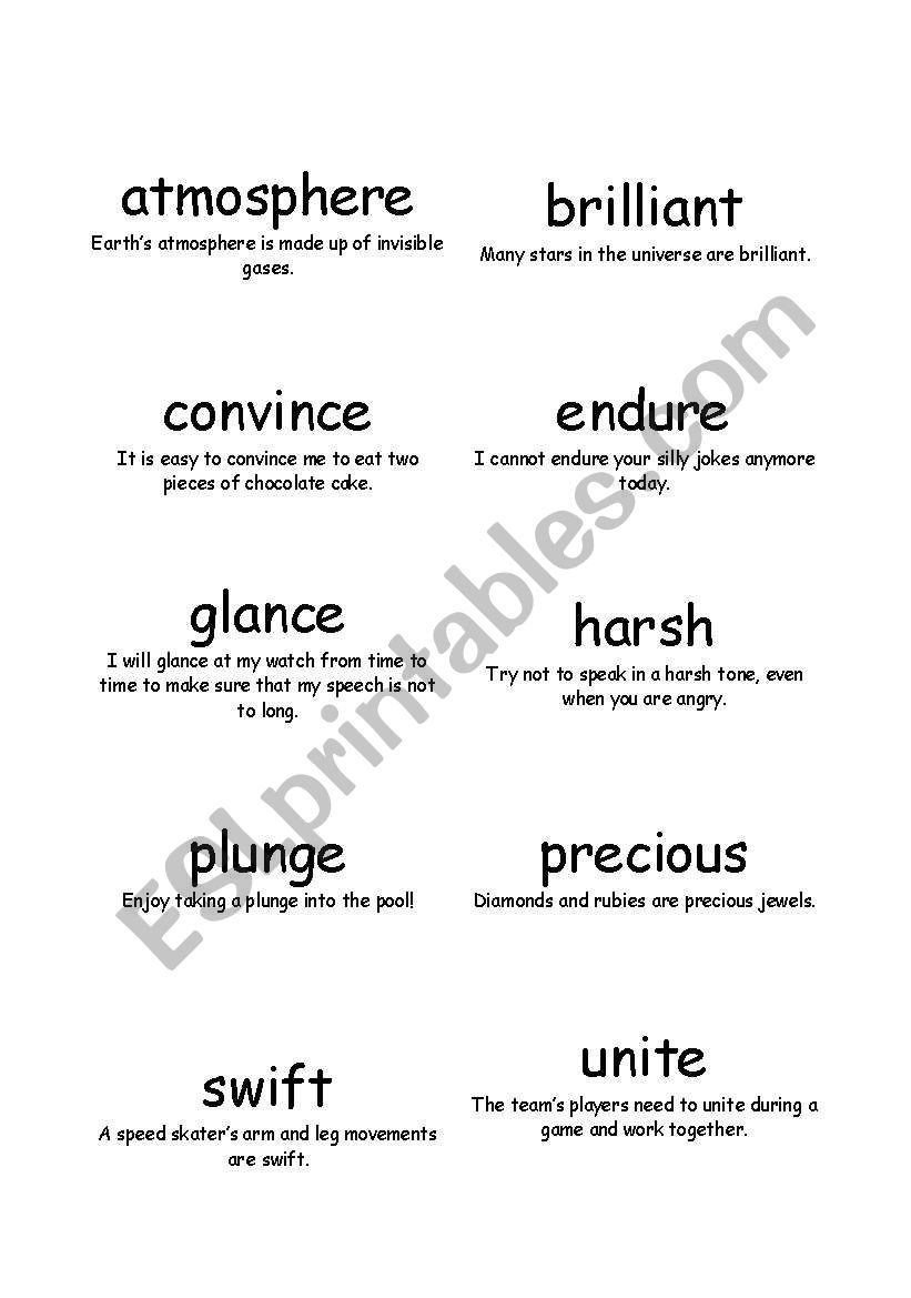 English Worksheets Vocabulary Words