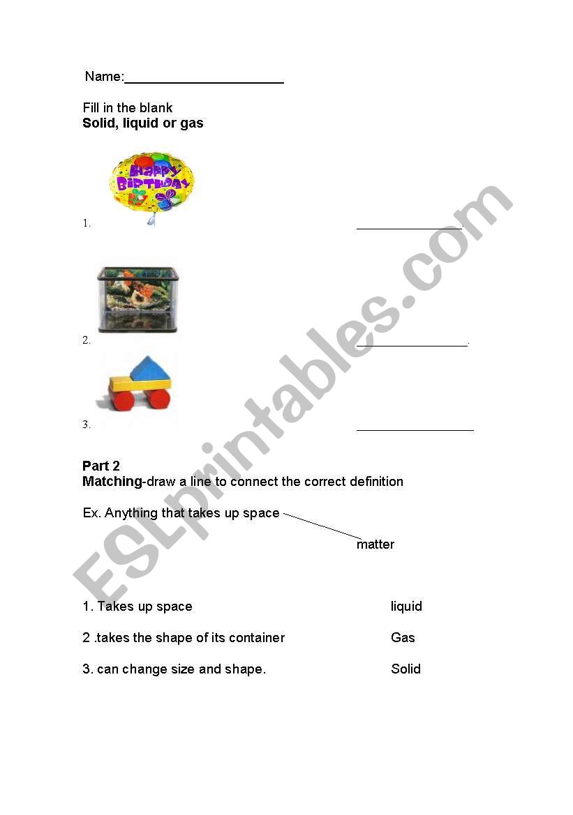 solid, liquid and gas worksheet