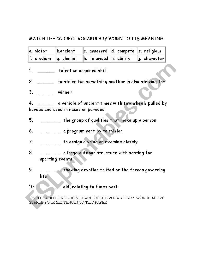 Place the correct word worksheet