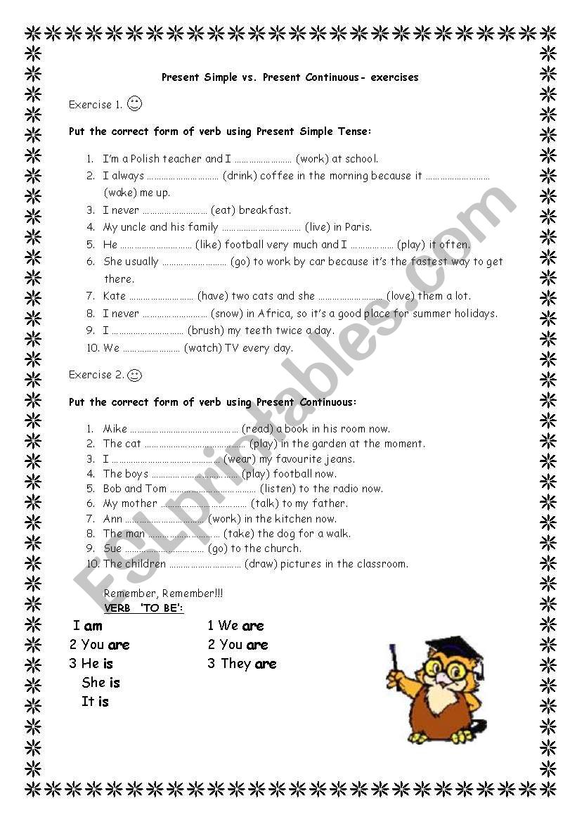 Present Simple Present Continuous Exercises ESL Worksheet By Drzewkoo