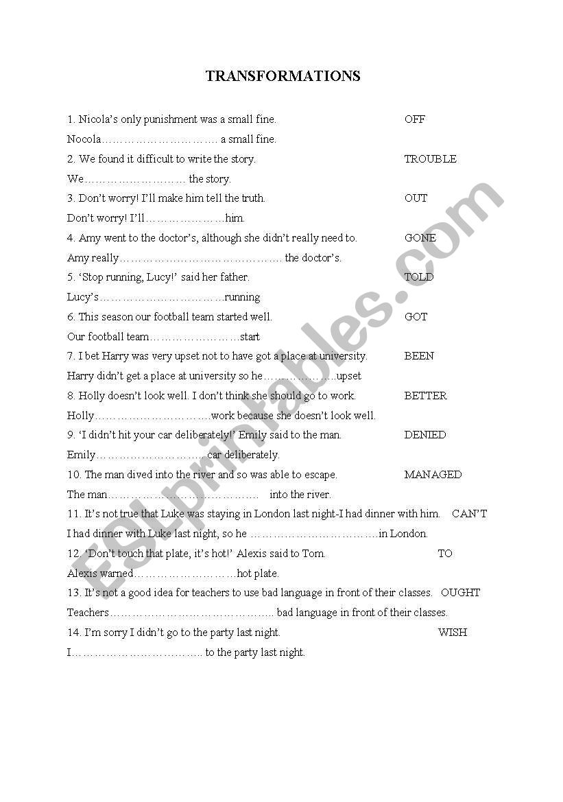 Transformation (3) with answers (FCE)