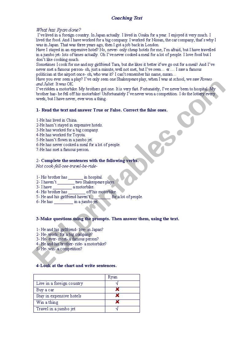 coaching test worksheet