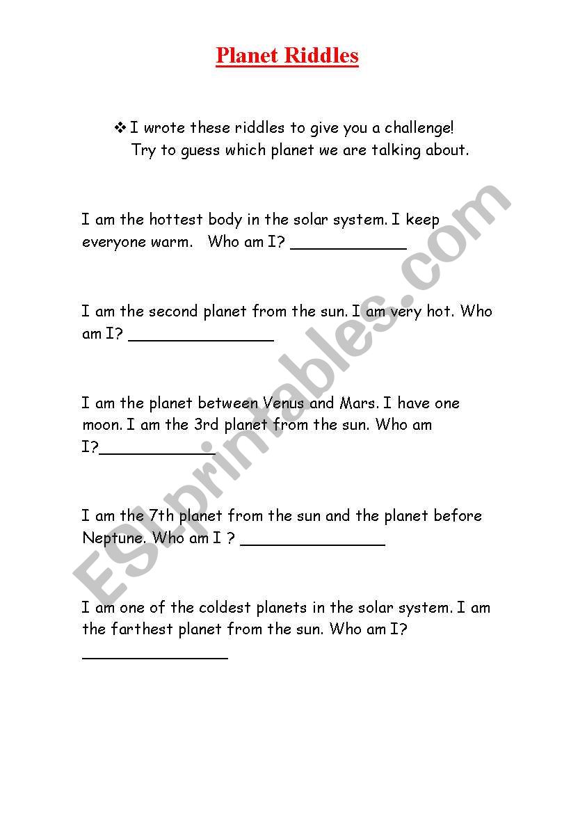 THE PLANETS worksheet